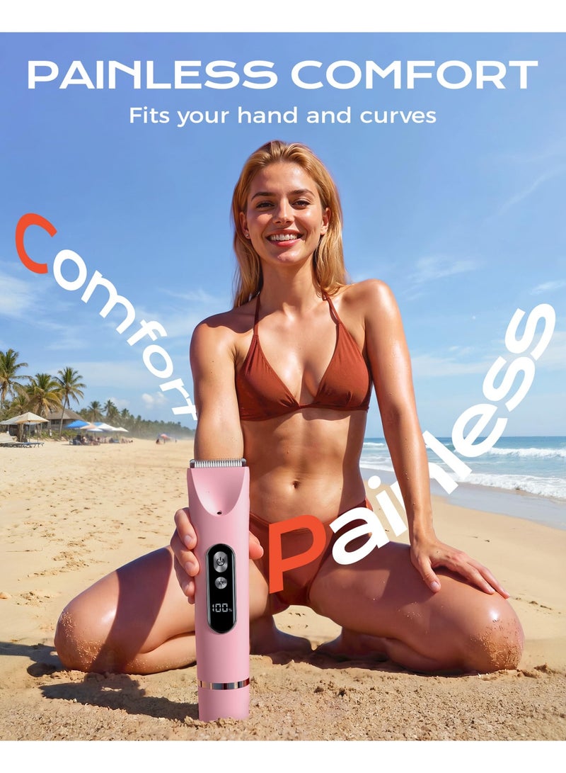 Zarra Traders 2026 NEW Bikini Trimmer & Facial Hair Remover for Women, Electric Razor,Dual Head IPX7 Waterproof Rechargeable Lady Shaver for Face, Upper Lip, Bikini Area & Body (Pink) - Image 2
