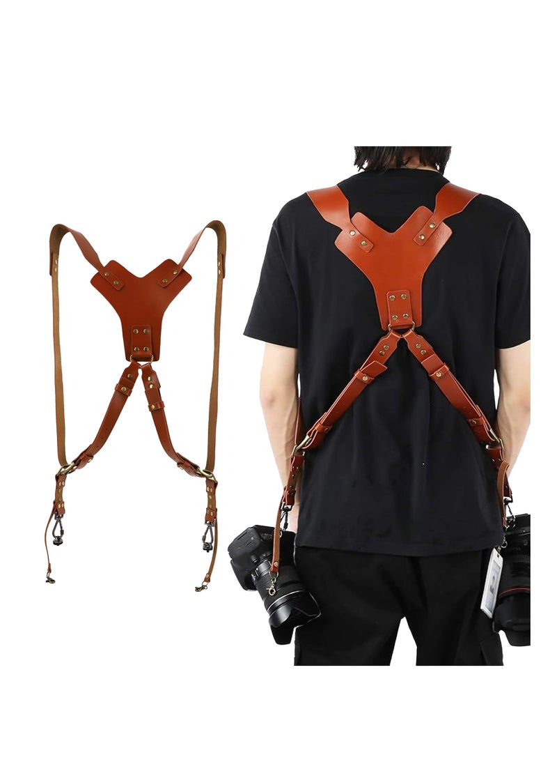 Adando Adando Camera Shoulder Strap Adjustable Leather Camera Strap Extra Long Leather Camera Strap Double Shoulder Camera Harness Anti-slip DSLR Camera Neck Straps Camera Strap Accessories  - Image 1