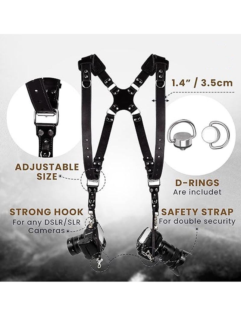Adando Adando Camera Shoulder Strap Adjustable Leather Camera Strap Extra Long Leather Camera Strap Double Shoulder Camera Harness Anti-slip DSLR Camera Neck Straps Camera Strap Accessories  - Image 2