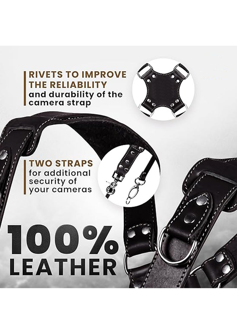 Adando Adando Camera Shoulder Strap Adjustable Leather Camera Strap Extra Long Leather Camera Strap Double Shoulder Camera Harness Anti-slip DSLR Camera Neck Straps Camera Strap Accessories  - Image 3