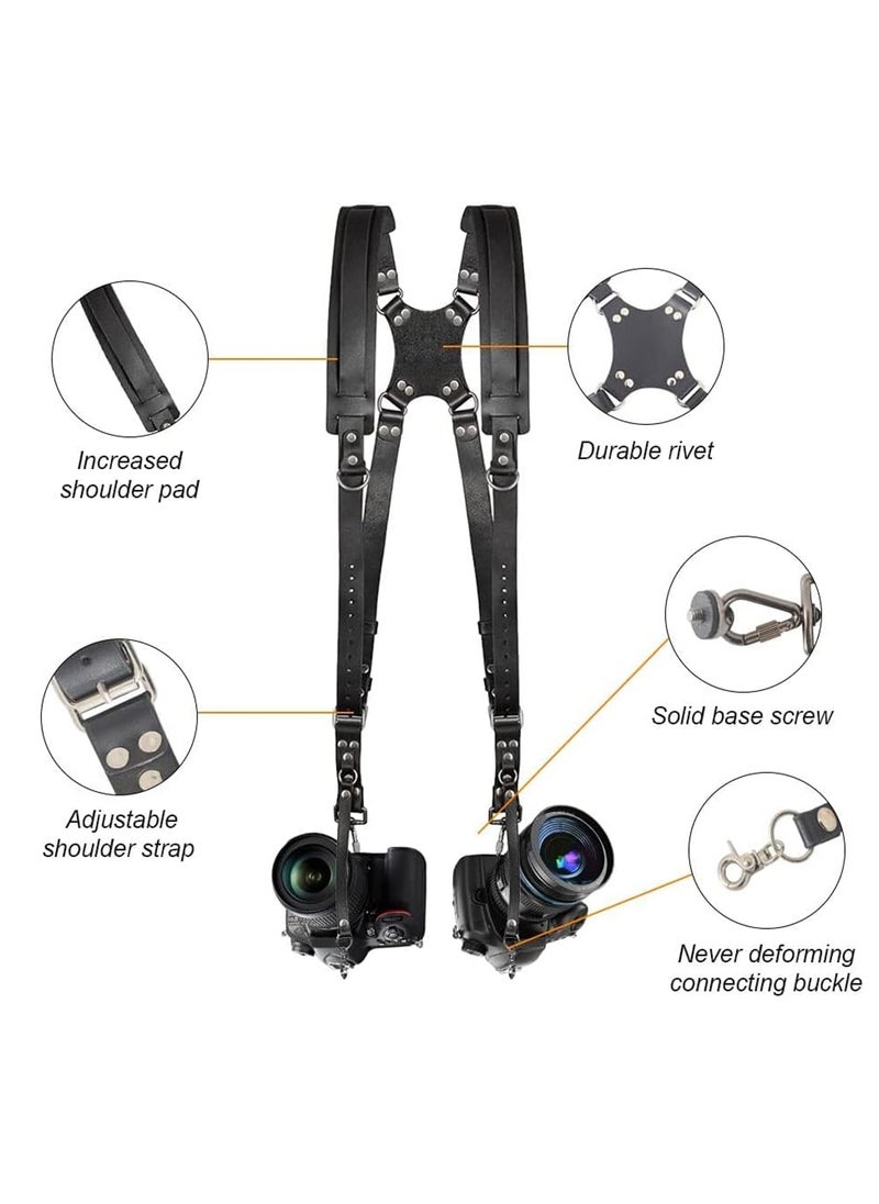 Adando Adando Camera Shoulder Strap Adjustable Leather Camera Strap Extra Long Leather Camera Strap Double Shoulder Camera Harness Anti-slip DSLR Camera Neck Straps Camera Strap Accessories  - Image 5