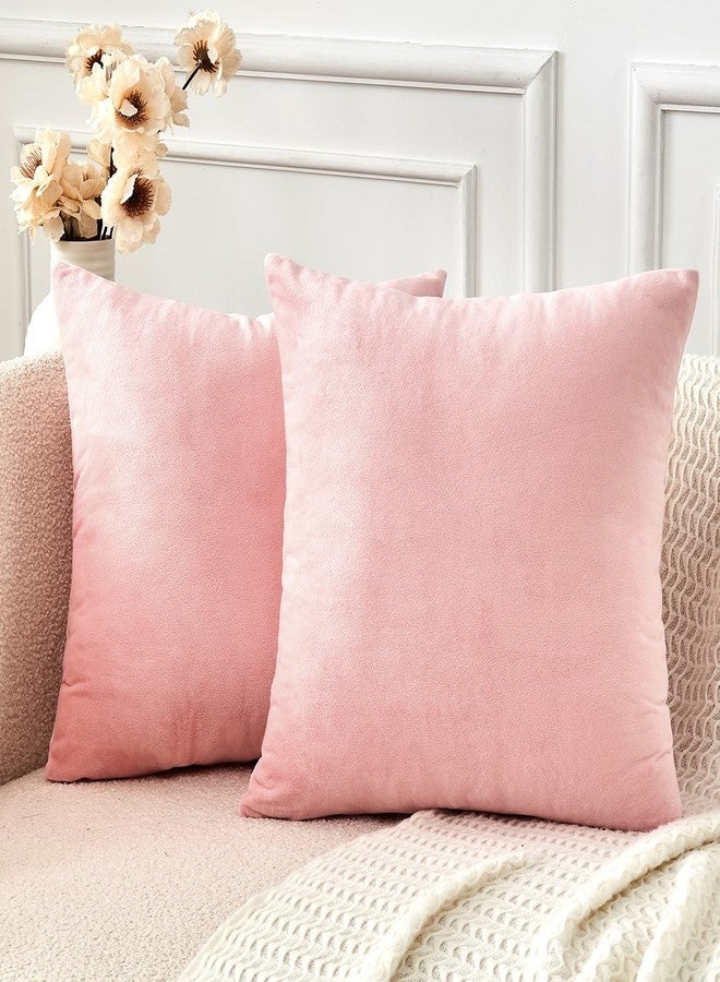 GriNeed Throw Pillow Covers Pink Set of 2 18x18 Inch Pillow Covers, Soft Velvet Cute Decorative Pillowcases for Couch Sofa Bed, Home Boho Decor, Modern Cushion Covers - Image 1