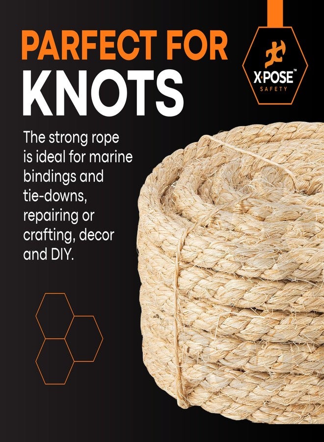 إكسبوز سايفتي حبل سيزال مجدول - 1/4 بوصة × 50 قدمًا - شديد التحمل، طبيعي بالكامل وخالٍ من المواد الكيميائية - إصلاح واستبدال أعمدة خدش القطط، أعمال يدوية، بستنة، ديكور منزلي - Image 4