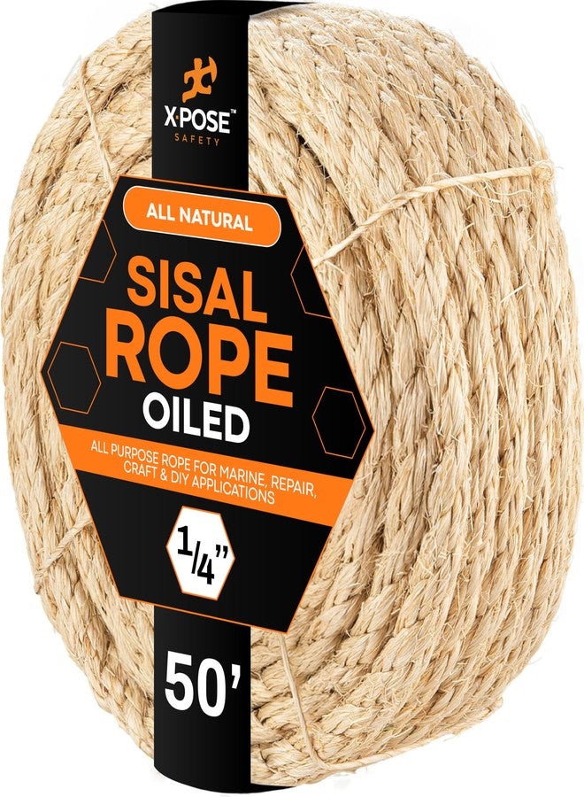 إكسبوز سايفتي حبل سيزال مجدول - 1/4 بوصة × 50 قدمًا - شديد التحمل، طبيعي بالكامل وخالٍ من المواد الكيميائية - إصلاح واستبدال أعمدة خدش القطط، أعمال يدوية، بستنة، ديكور منزلي - Image 1