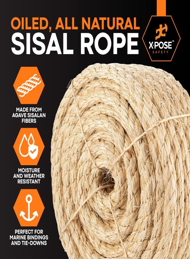 إكسبوز سايفتي حبل سيزال مجدول - 1/4 بوصة × 50 قدمًا - شديد التحمل، طبيعي بالكامل وخالٍ من المواد الكيميائية - إصلاح واستبدال أعمدة خدش القطط، أعمال يدوية، بستنة، ديكور منزلي - Image 2