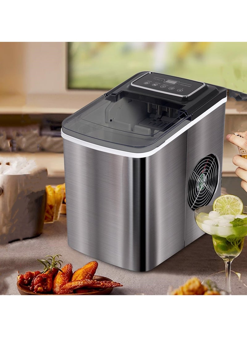Stainless Steel Automatic Ice Maker Machine Portable Fast Ice Machine with 2.2 L Water Tank LED Smart Touch Screen Countdown Timer Auto Clean Selectable Ice Sizes Low Noise Energy Saving - Image 2