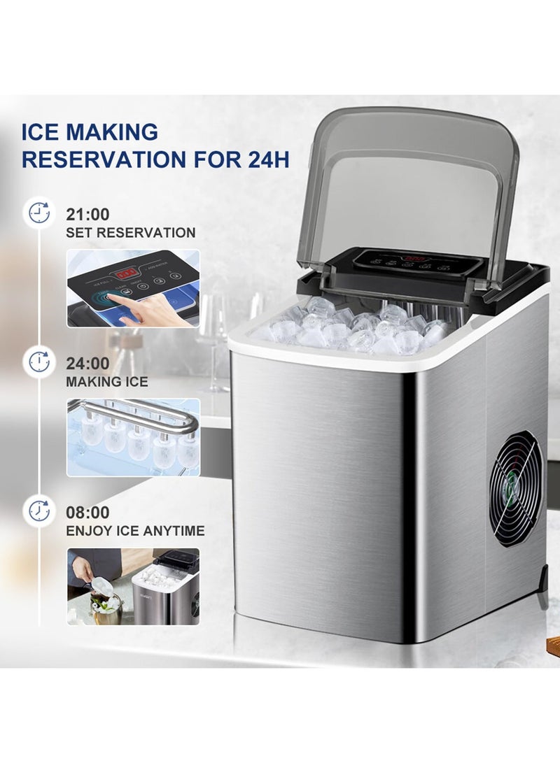 Stainless Steel Automatic Ice Maker Machine Portable Fast Ice Machine with 2.2 L Water Tank LED Smart Touch Screen Countdown Timer Auto Clean Selectable Ice Sizes Low Noise Energy Saving - Image 3
