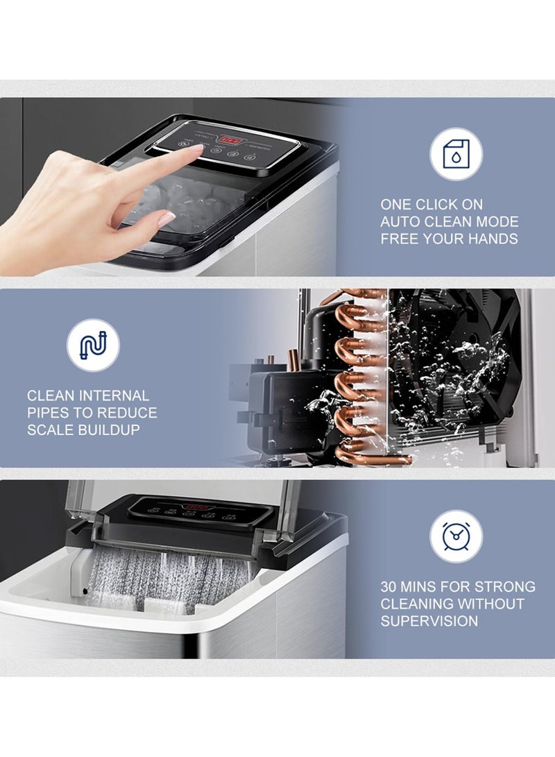 Stainless Steel Automatic Ice Maker Machine Portable Fast Ice Machine with 2.2 L Water Tank LED Smart Touch Screen Countdown Timer Auto Clean Selectable Ice Sizes Low Noise Energy Saving - Image 5