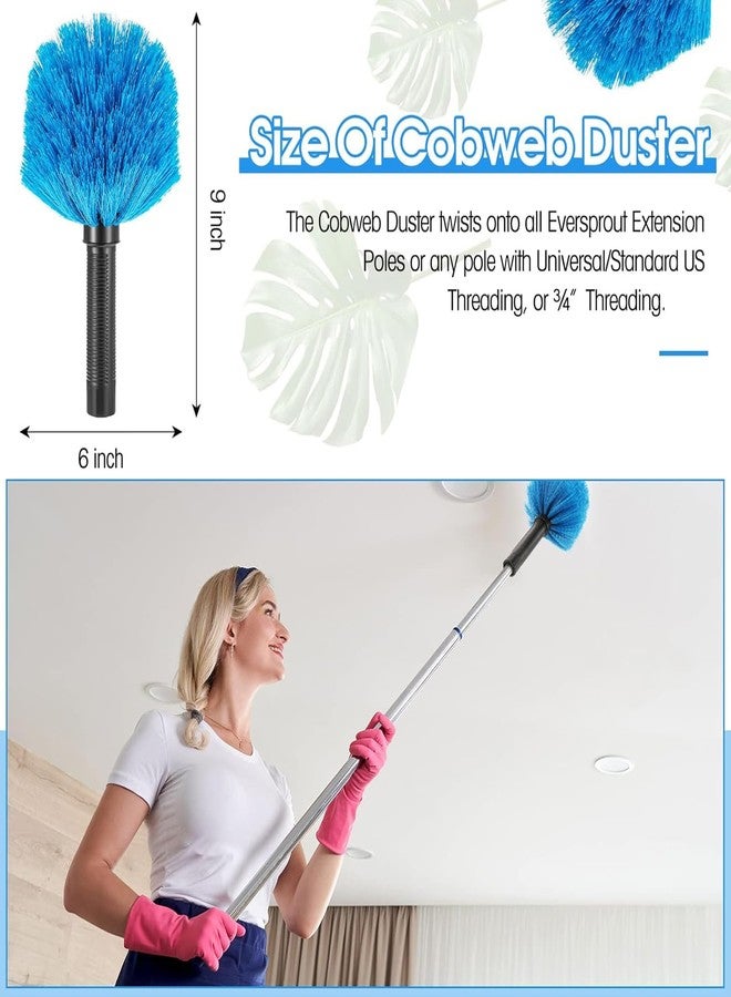 Yinkin 9 Pieces Twist on Cobweb Duster Bulk for Cleaning Company Cleaning Spider Web Remover Brush Cobweb Duster Head Attachment Fits Standard Threaded Poles, No Pole, Medium Stiff Bristles, Blue - Image 2