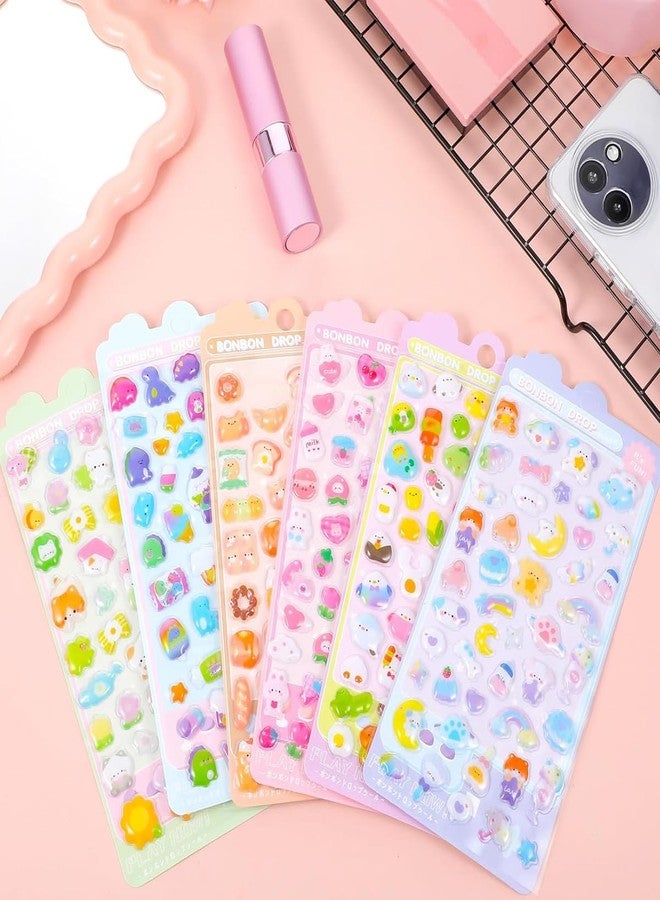 PATPAT® 6 Sheet Cartoon Phone Sticker 3D Colored Clear Resin Puffy Cute Stickers Ornament DIY Journaling Stickers Decorative Clear DIY Ornament Decals for Notebook, Laptop Cover - Image 5