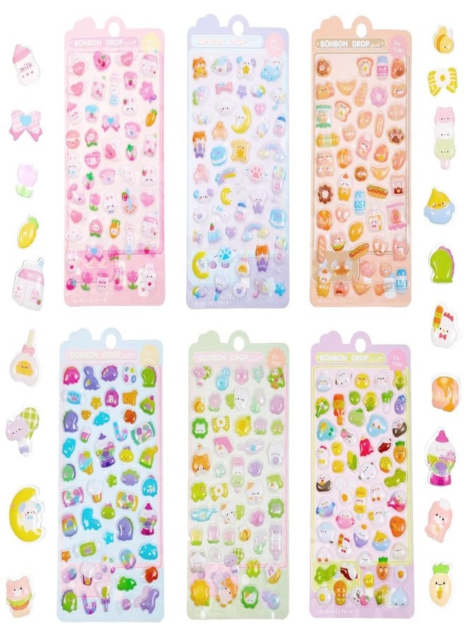 PATPAT® 6 Sheet Cartoon Phone Sticker 3D Colored Clear Resin Puffy Cute Stickers Ornament DIY Journaling Stickers Decorative Clear DIY Ornament Decals for Notebook, Laptop Cover - Image 1