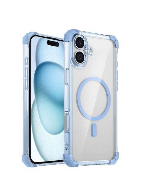 Magnetic Case for iPhone 16 Compatible with MagSafe Wireless Charging, Shockproof Phone Bumper Cover, Anti-Scratch Clear Back Blue