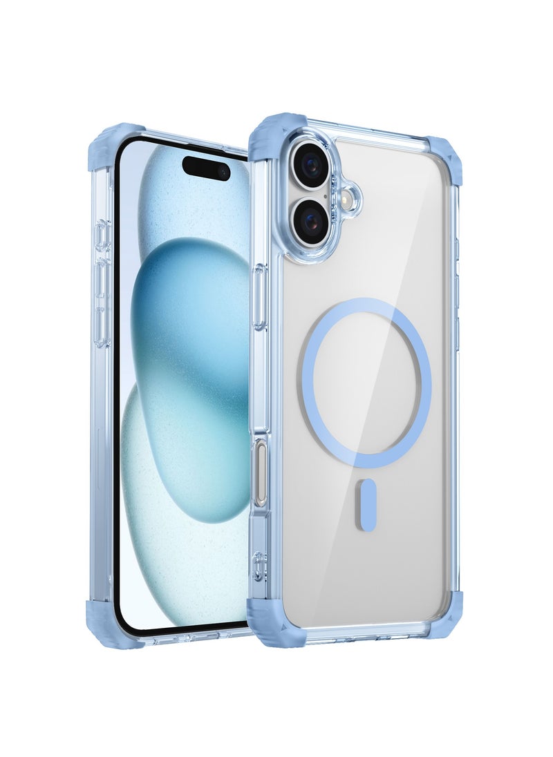 URBBKING - Magnetic Case for iPhone 16 Compatible with MagSafe Wireless Charging, Shockproof Phone Bumper Cover, Anti-Scratch Clear Back Blue - Image 1