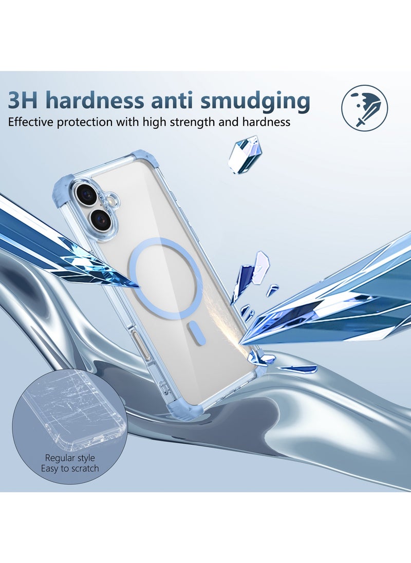 URBBKING - Magnetic Case for iPhone 16 Compatible with MagSafe Wireless Charging, Shockproof Phone Bumper Cover, Anti-Scratch Clear Back Blue - Image 1