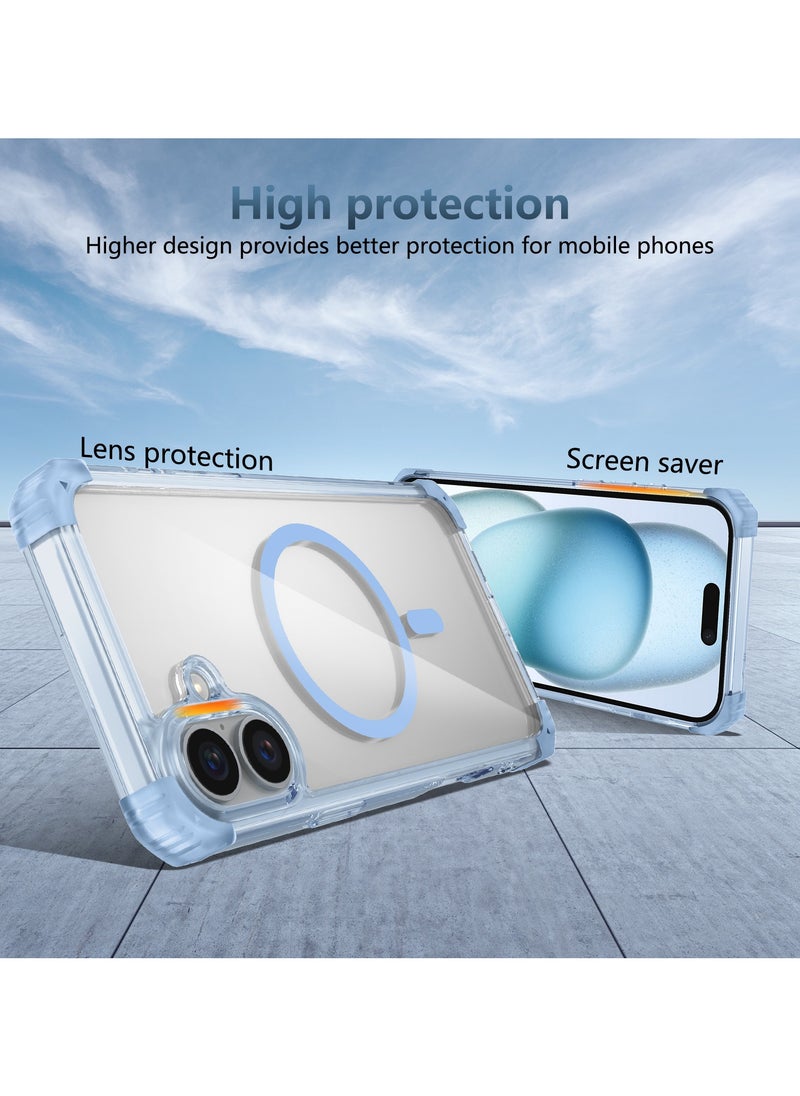 URBBKING - Magnetic Case for iPhone 16 Compatible with MagSafe Wireless Charging, Shockproof Phone Bumper Cover, Anti-Scratch Clear Back Blue - Image 1