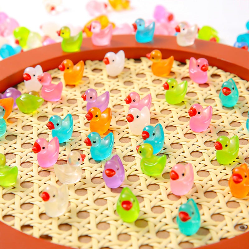ONLYFU 1000Pcs Luminous Mini Resin Duck Tiny Duck Figurine for Fairy Garden Landscape Aquarium Potted Plant Prank Game DIY Ornament Party to Hide, Miniature Dollhouse Accessories, Glow in The Dark, 10 Colors - Image 4