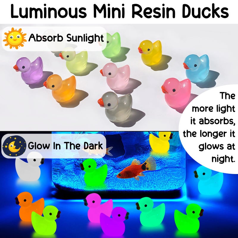 ONLYFU 1000Pcs Luminous Mini Resin Duck Tiny Duck Figurine for Fairy Garden Landscape Aquarium Potted Plant Prank Game DIY Ornament Party to Hide, Miniature Dollhouse Accessories, Glow in The Dark, 10 Colors - Image 5