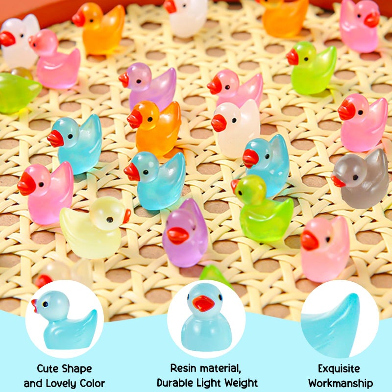 ONLYFU 1000Pcs Luminous Mini Resin Duck Tiny Duck Figurine for Fairy Garden Landscape Aquarium Potted Plant Prank Game DIY Ornament Party to Hide, Miniature Dollhouse Accessories, Glow in The Dark, 10 Colors - Image 3