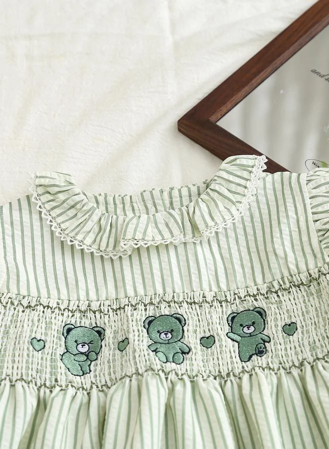 تايك تو Girls Striped Embroidered Smocked A-Line Dress