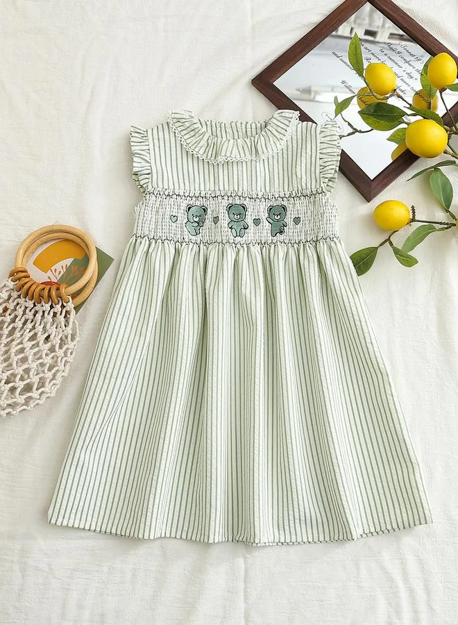تايك تو Girls Striped Embroidered Smocked A-Line Dress
