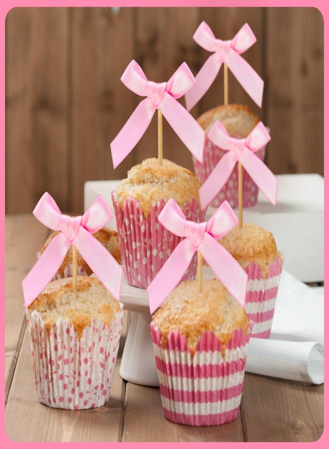 Philbinden 30 Pcs Pink Bow Cupcake Toppers Bow Themed Party Decorations Baby Shower Cupcake Picks for Bridal Baby Shower Girls Birthday Wedding Party Cake Decorations (pink) - Image 4