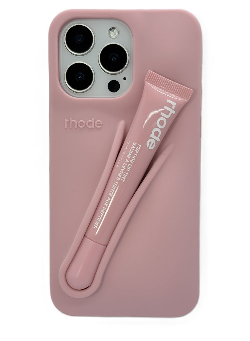 rhode Silicone Lipstick Holder Case for iPhone 14 Pro, Built-in Lip Balm & Lipstick Slot, Shockproof Slim Cover with Camera Protection, Soft Grip (Soft Pink) - Image 2
