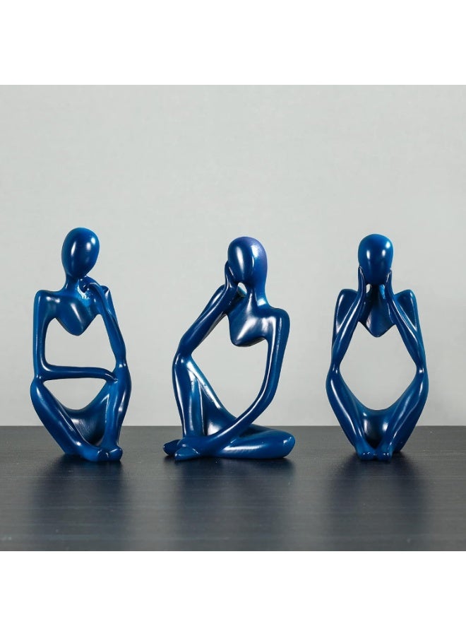 تمثال المفكر الأزرق، منحوتات تجريدية لديكور المنزل، تماثيل راتنجية عصرية، زخارف زرقاء لرفوف الكتب، طاولات القهوة، الأرفف، سطح المكتب، ديكور المكاتب، تماثيل فنية قابلة للتحصيل - Image 1