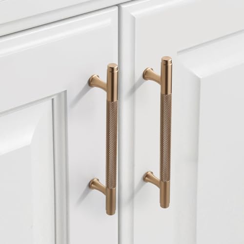 9BUILD 10 Pack Knurled Cabinet Pulls 3 Inch Champagne Bronze Kitchen Cabinet Handles Cabinet Hardware Kitchen Handles for Cabinets Dresser Pulls T Bar Drawer Handle - Image 1