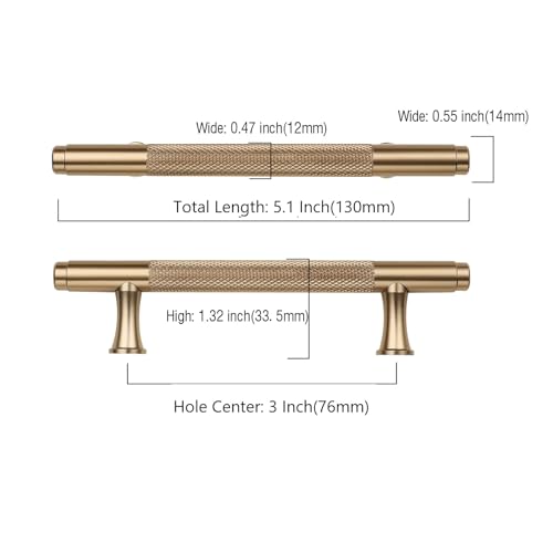 9BUILD 10 Pack Knurled Cabinet Pulls 3 Inch Champagne Bronze Kitchen Cabinet Handles Cabinet Hardware Kitchen Handles for Cabinets Dresser Pulls T Bar Drawer Handle - Image 3