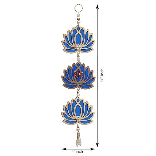 Webelkart Blue Lotus Flower with Shubh Labh Wall Hanging for Diwali Decoration | Temple and Home Decor | Office Wall Hanging (Wood Set of 2) 16 Inches - Image 3