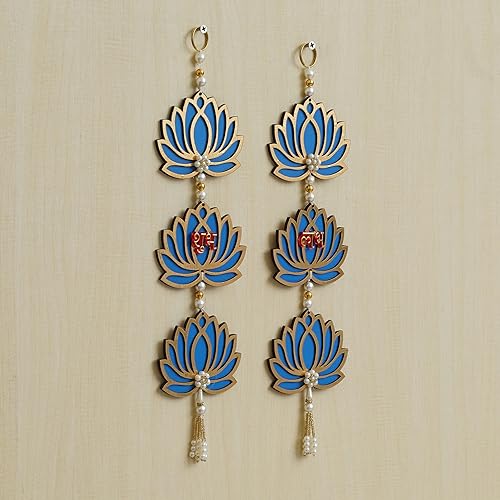 Webelkart Blue Lotus Flower with Shubh Labh Wall Hanging for Diwali Decoration | Temple and Home Decor | Office Wall Hanging (Wood Set of 2) 16 Inches - Image 2