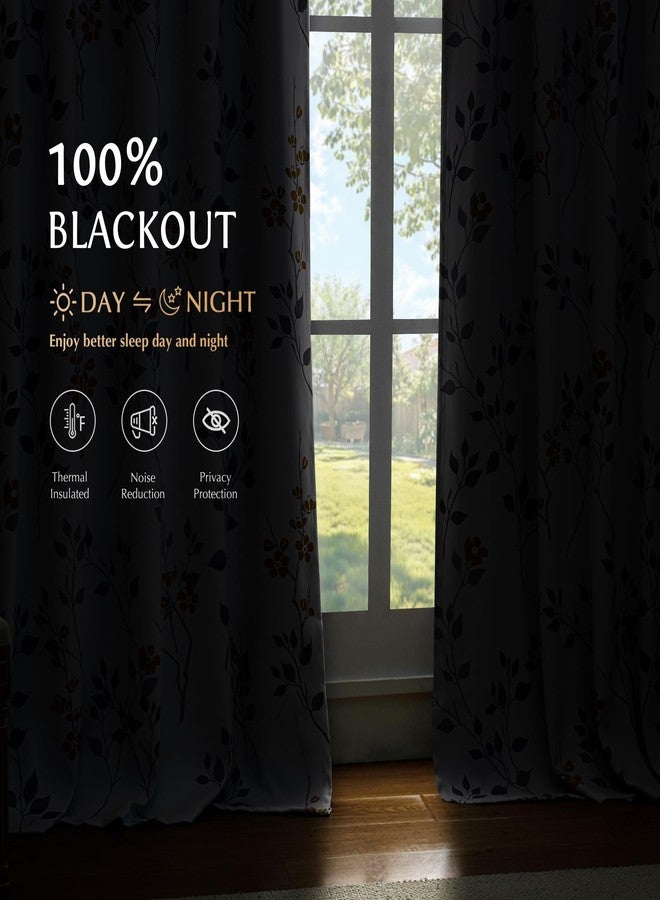 Beauoop Floral 100% Blackout Curtains 54 Inch Length 2 Panels for Bedroom Living Room Yellow Grey and White Flower Patterned Room Darkening Thermal Soundproof Grommet Window Treatments Drapes, 52X54 - Image 2
