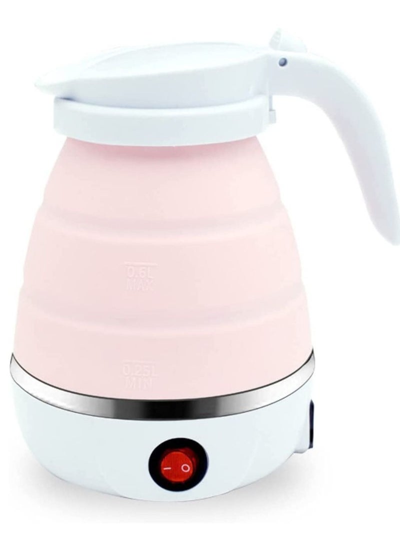 600ml Portable Folding Electric Kettle, Food Grade Silicone Kettle with Separable Power Cord, Mini Collapsible Water Container for Home Kitchen Outdoor (Pink) - Image 1