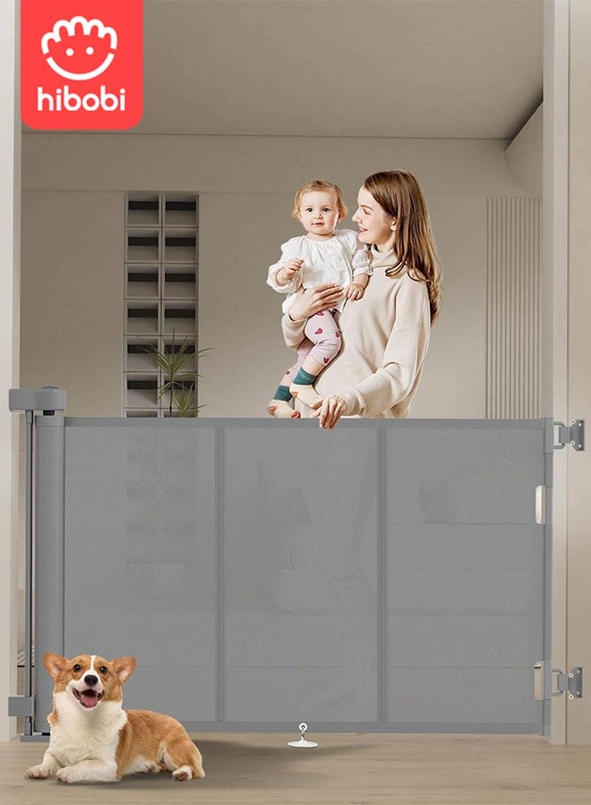 hibobi Retractable Baby & Pet Safety Gate | 180x86cm | No Bottom Bar, No Tripping | One-Hand Operation + Safety Lock | Adhesive/Screw Installation | For Stairs, Hallways, Balconies, Courtyards - Image 1