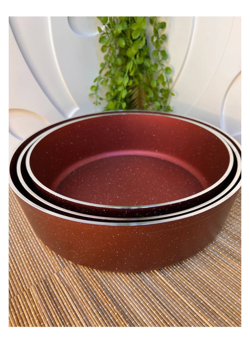 evita An indispensable set of granite trays in your kitchen, Turkish model, set of 3 pieces, different sizes 26-28-30, thickness 4 mm, burgundy  - Image 1