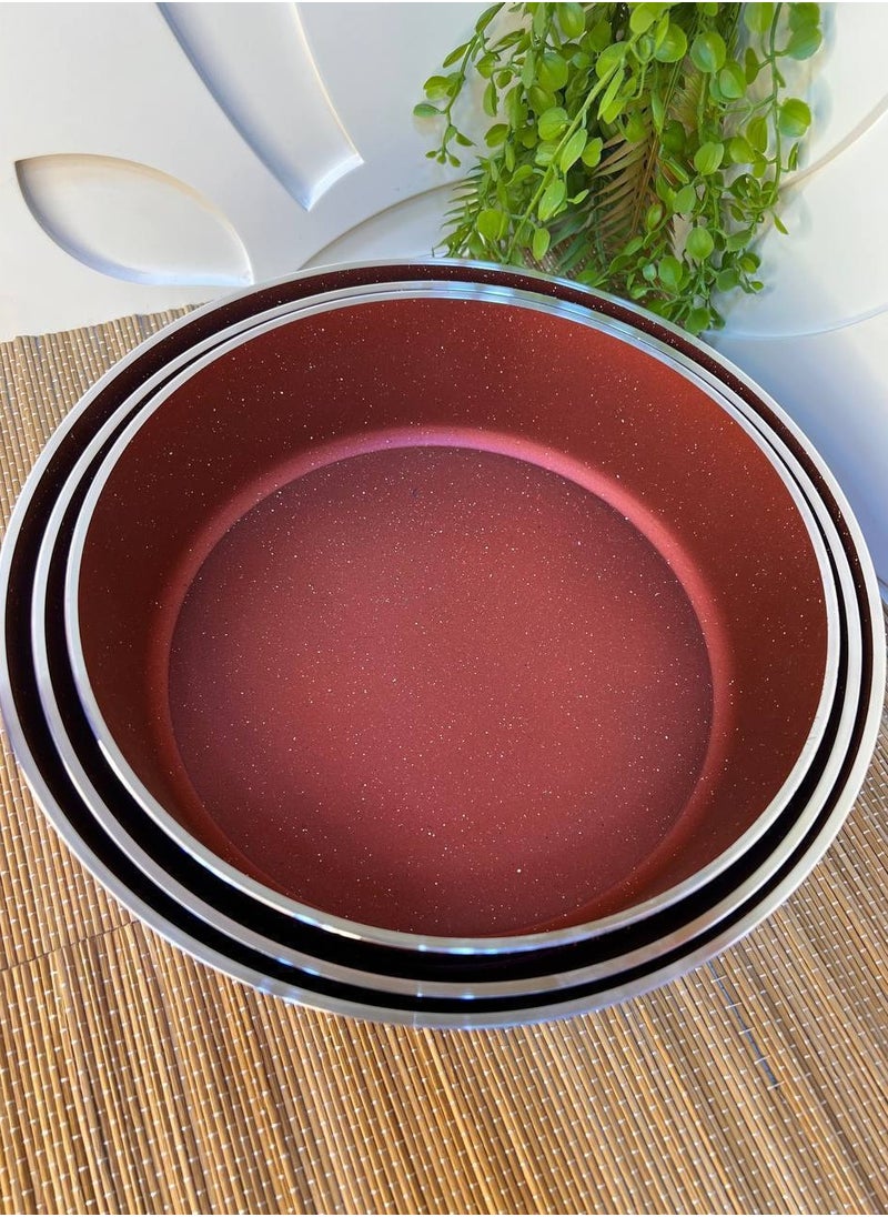 evita An indispensable set of granite trays in your kitchen, Turkish model, set of 3 pieces, different sizes 26-28-30, thickness 4 mm, burgundy  - Image 2