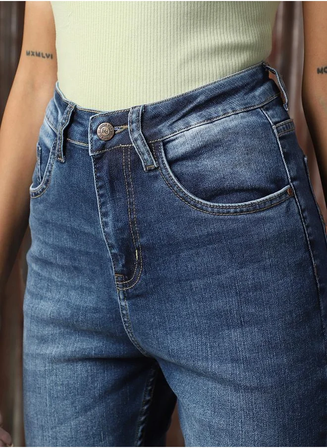 هاي ستار Women Jeans in Blue featuring Skinny fit fit with a washed pattern, regular length, secured with button closure, crafted from cotton – a wardrobe staple for modern fashion enthusiasts.