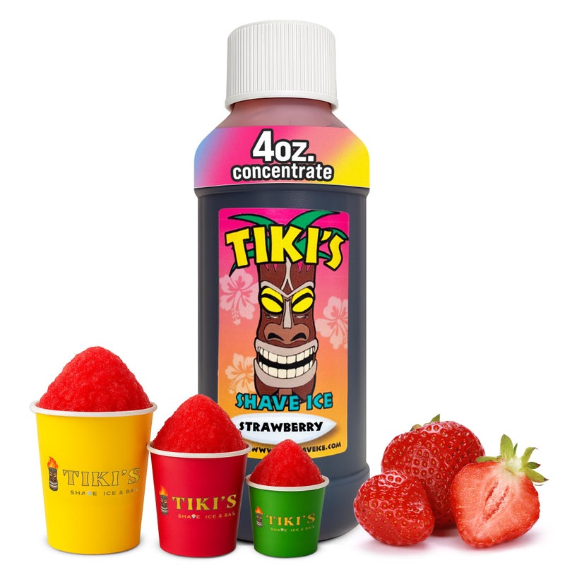 Tiki's Shave Ice Syrup Concentrate for Snow Cones & Shaved Ice - Natural Syrup for Beverages & Desserts - Ideal for Snow Cone, Slushie Machines - STRAWBERRY 4 Fl Oz (Pack of 1) - Image 1