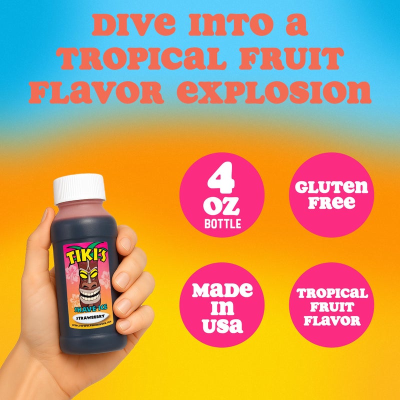 Tiki's Shave Ice Syrup Concentrate for Snow Cones & Shaved Ice - Natural Syrup for Beverages & Desserts - Ideal for Snow Cone, Slushie Machines - STRAWBERRY 4 Fl Oz (Pack of 1) - Image 2