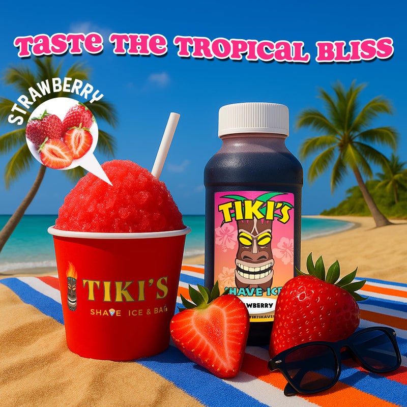 Tiki's Shave Ice Syrup Concentrate for Snow Cones & Shaved Ice - Natural Syrup for Beverages & Desserts - Ideal for Snow Cone, Slushie Machines - STRAWBERRY 4 Fl Oz (Pack of 1) - Image 3