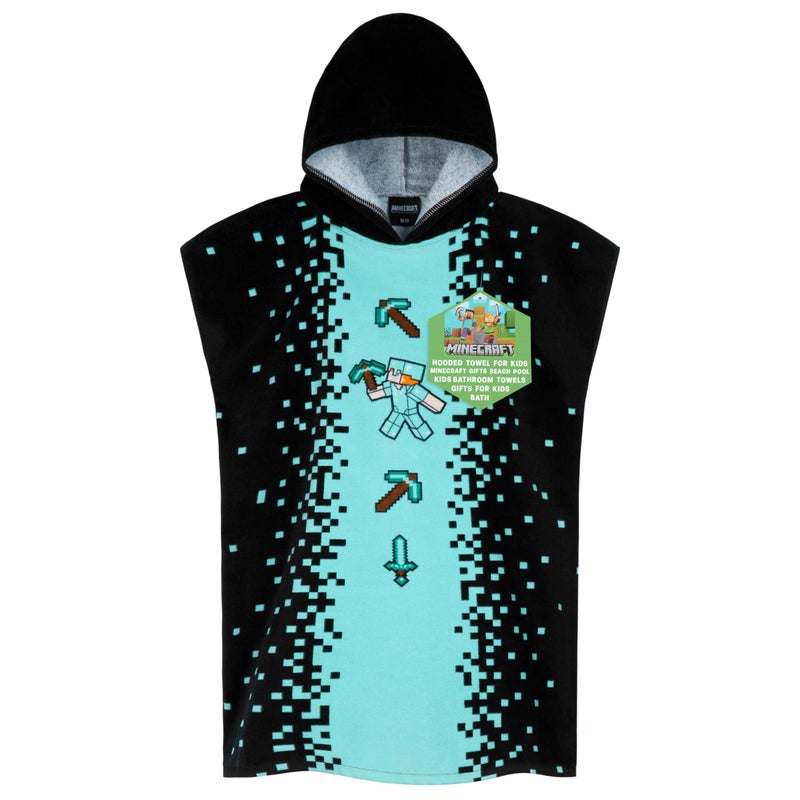Minecraft Towelling Poncho Kids Teens Hooded Bath Towels Absorbent Beach Towel BlackBlue 1013 Years