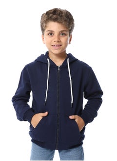 Andora Navy Blue Zipper Closure Fleeced Boys Sweatshirt_Navy Blue  - Image 1