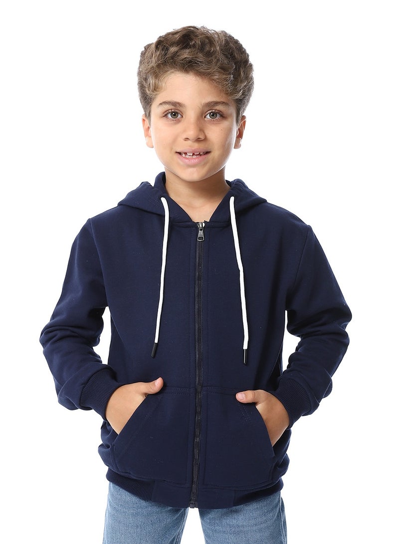 Andora Navy Blue Zipper Closure Fleeced Boys Sweatshirt_Navy Blue - Image 1
