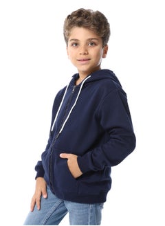 Andora Navy Blue Zipper Closure Fleeced Boys Sweatshirt_Navy Blue  - Image 2