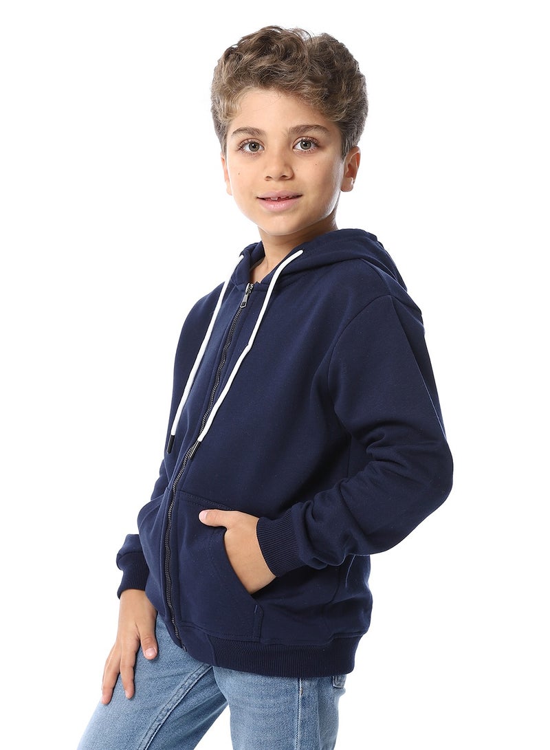Andora Navy Blue Zipper Closure Fleeced Boys Sweatshirt_Navy Blue - Image 2