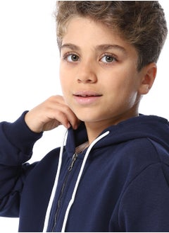 Andora Navy Blue Zipper Closure Fleeced Boys Sweatshirt_Navy Blue  - Image 4