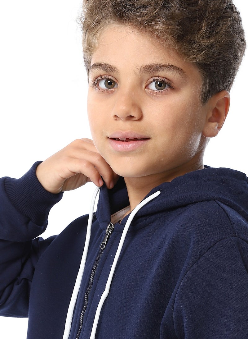 Andora Navy Blue Zipper Closure Fleeced Boys Sweatshirt_Navy Blue - Image 4