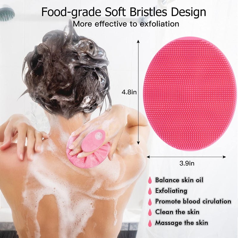 Cuzenal Soft Silicone Body Brush Scrubber Shower Brush Handheld Cleansing Skin Brush, Gentle Exfoliating and Lather Well 1 Pcs Food-Grade (Pink) - Image 2