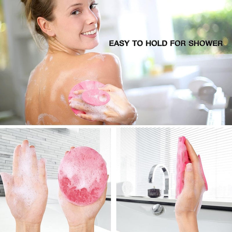 Cuzenal Soft Silicone Body Brush Scrubber Shower Brush Handheld Cleansing Skin Brush, Gentle Exfoliating and Lather Well 1 Pcs Food-Grade (Pink) - Image 3
