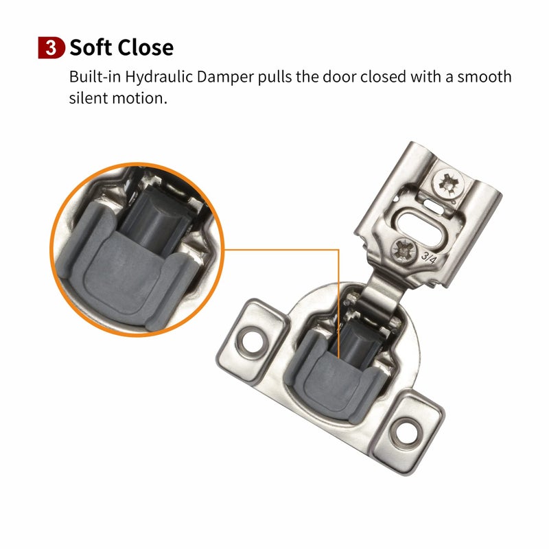 Stianc 10 Pack 3/4"" Overlay 2D Soft Close Hinges For Face Frame Kitchen Cabinet  3 Way Adjustability  Quiet Self-Shut Door 105 Degree - Image 4